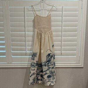Abercrombie Cream and Blue Maxi Dress with Tropical Print